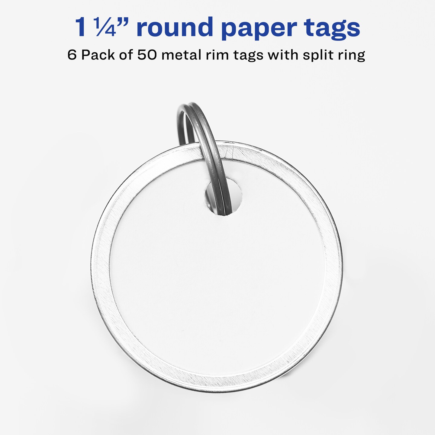 Avery Metal Rim Key Tags 6-Pack, 1-1/4&#x22; Diameter Tag, Metal Split Ring, White, 300 Tags Total (13128)