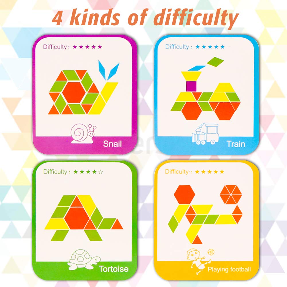 209 Pieces Wooden Pattern Blocks, Geometric Shapes Blocks Pattern Blocks with Cards Tangram Puzzles for Kids Educational Tangram Toys