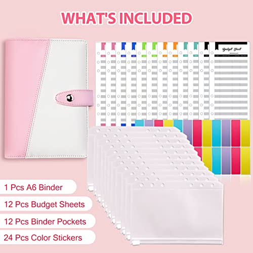 Soomeet Budget Binder, Cash Envelopes For Budgeting, A6 Budget Binder With Zipper Envelopes, Budget Binder for Budgeting with 12Pcs Budget Planner with Cash Envelopes