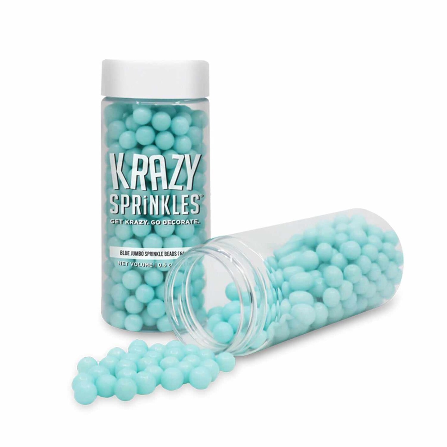 Krazy Sprinkles - Blue 8mm Beads (1/2 Cup, 1x Jar) for Cakes, Ice Cream & Cookies