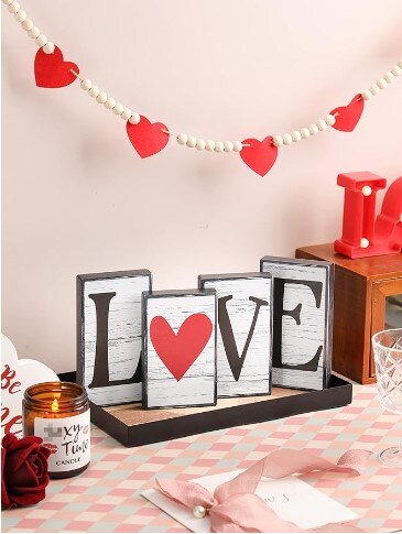 Valentine's Day Decor 4 Pieces Reversible St. Patrick's Day Wood Signs Tiered Tray Mantle Shelf Decor for Valentine Farmhouse Heart Shamrock Wood Blocks