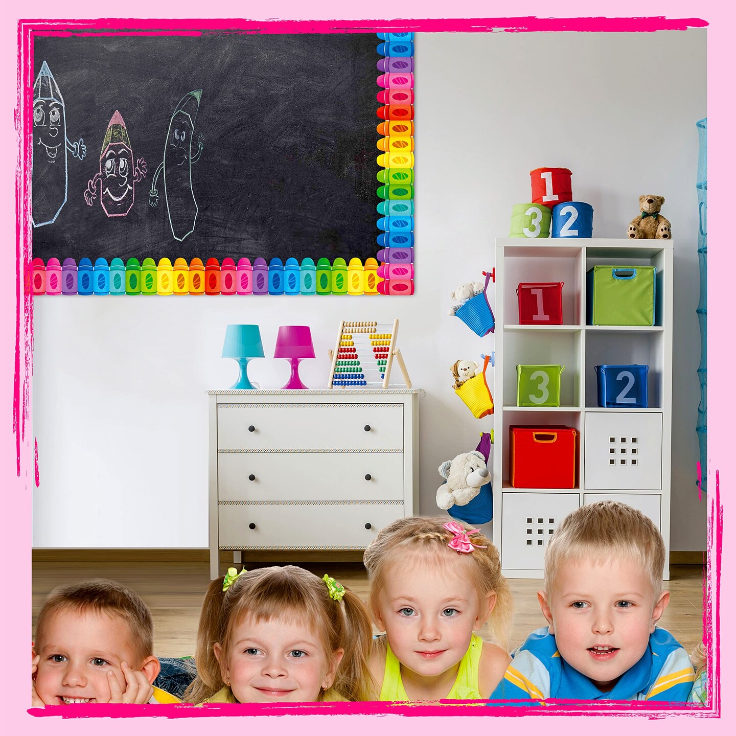 60 Feet Bulletin Board Borders, Colorful Crayon Die-Cut Rolled Border Trim Decoration Borders for School, Classroom & Offices