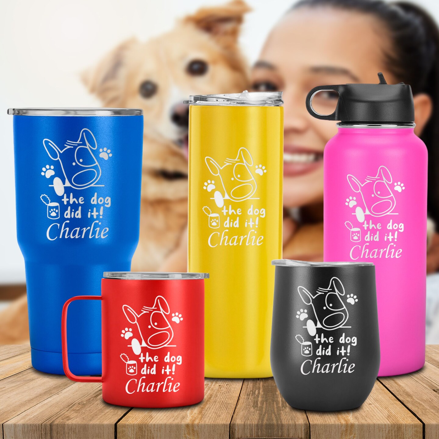 The Dog Did It! Personalized Engraved Tumbler, humorous accessory for