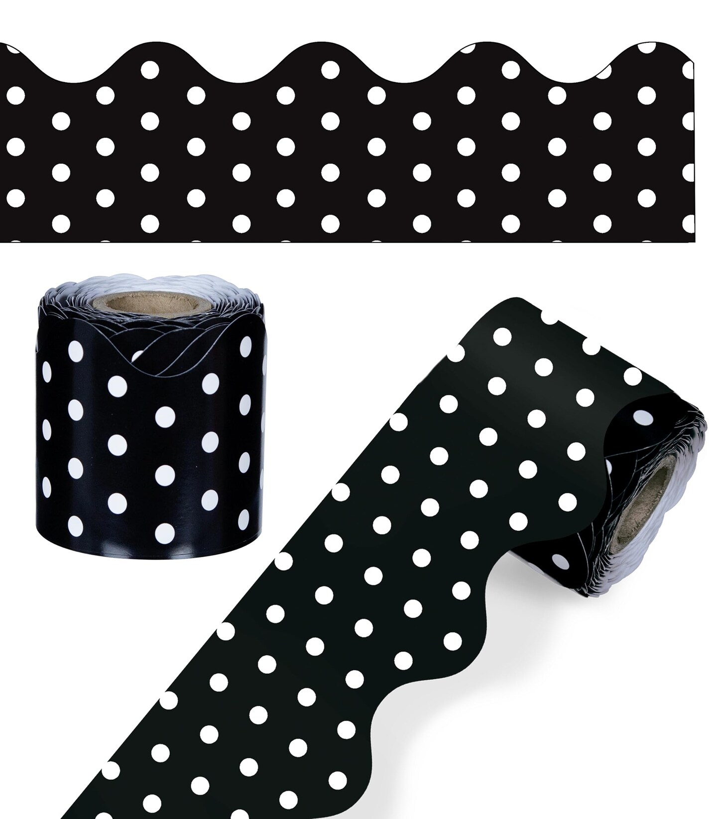 36 Ft Scalloped Black and White Polka Dot Bulletin Board Borders, Classroom Borders for Bulletin Board, White Board, Cork Board, Locker, and Classroom Décor, Bulletin Board Trim