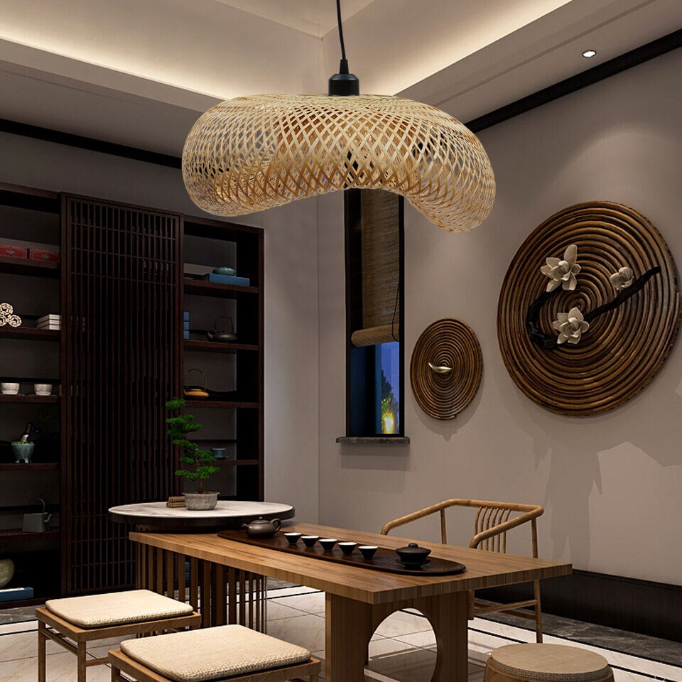 Kitcheniva Bamboo Pendant Light Wicker Rattan Shade Fixture Art Asian Hanging Ceiling Lamp