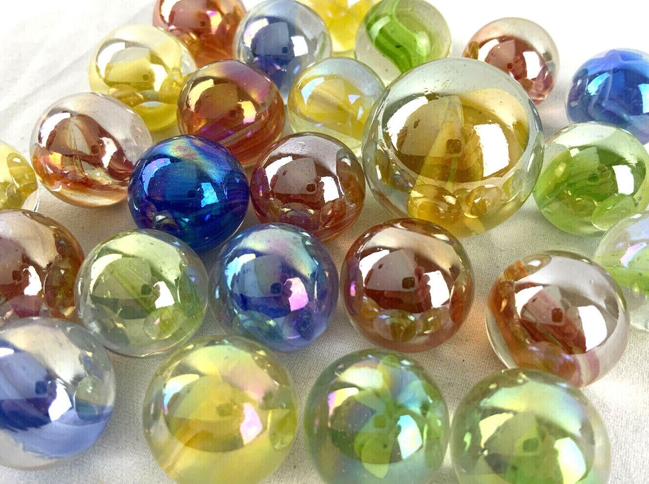 25 Glass Marbles RAINBOW Cat Eye Red/Yellow/Blue/Green Cats Eyes Pack Shooter