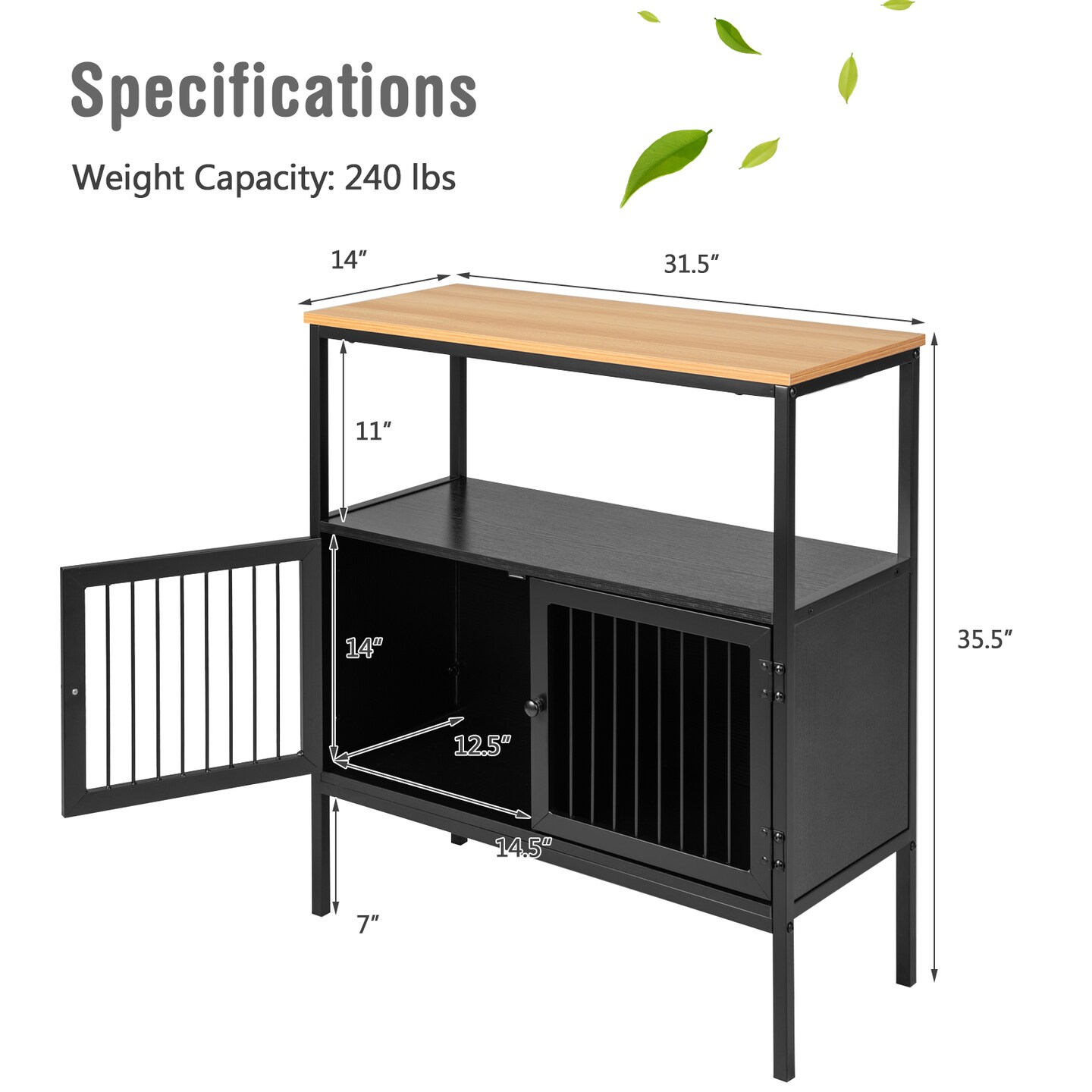 Costway Kitchen Server Buffet Sideboard Storage Cabinet Cupboard with  2 Doors &#x26; Open Shelf