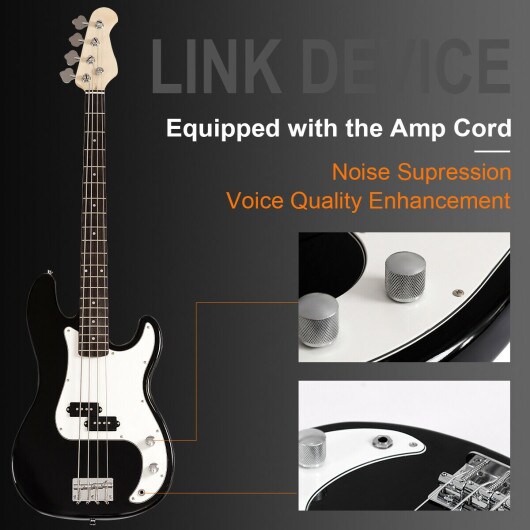 Electric Bass Pick Amp Cord Guitar with Bag Strap-Black