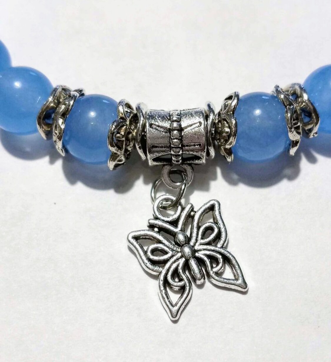 Blue Morpho Butterfly Glass Beaded Stretch Bracelet