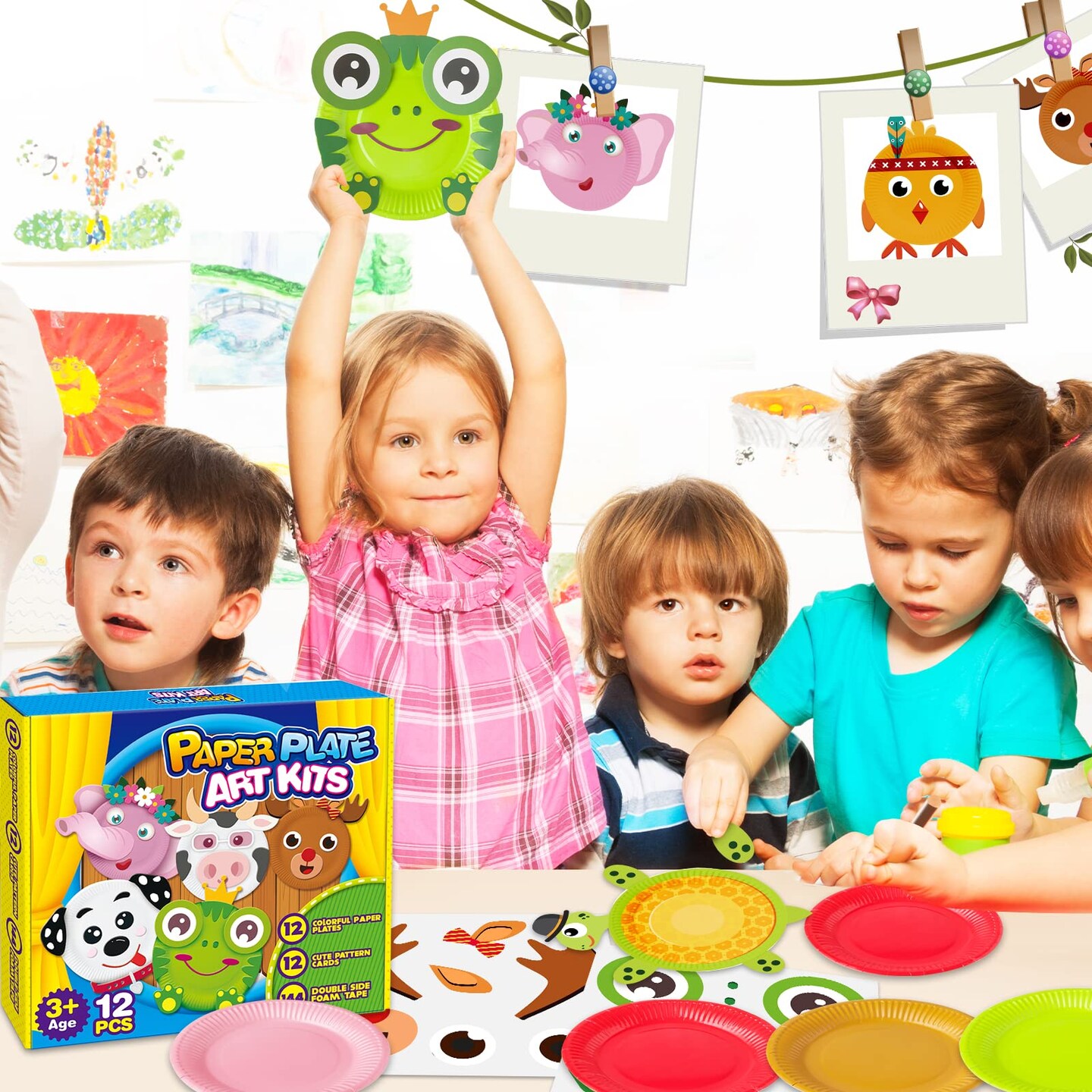 V-Opitos Arts and Crafts Kits for Kids, 12 Pack Simple Animal Paper Plate Crafts for Toddler Age of 2, 3, 4, 5 Years Old, Fun Preschool Classroom Activity Project for Boy & Girl