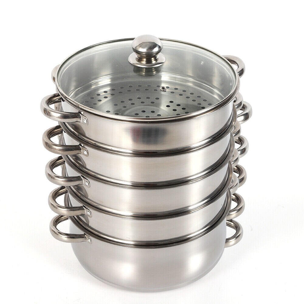 Kitcheniva 5 Tier Stainless Steel Steamer Pot Pan Set 26cm 30cm With Lid