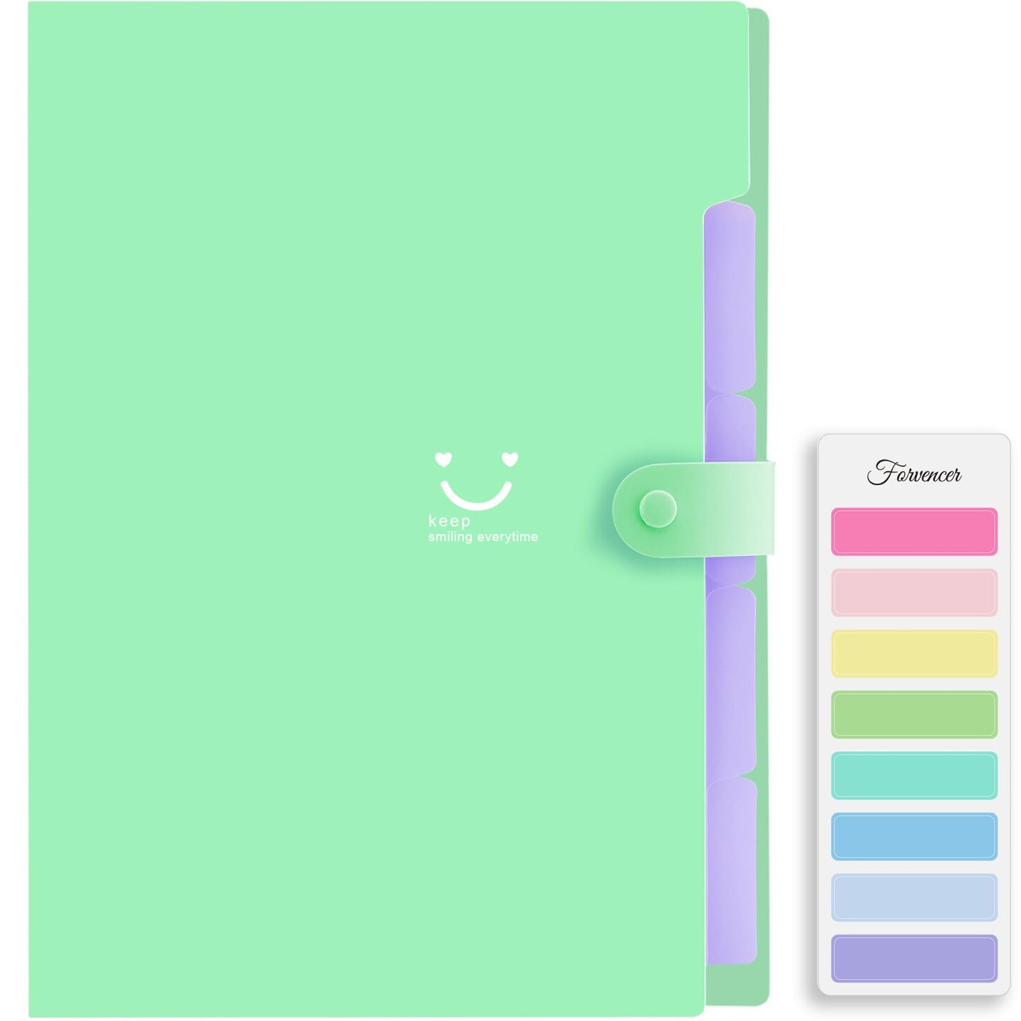 Forvencer Accordion File Organizer, Letter Size, 5 Pocket Expanding File Folder, Cute File Folder with Labels, Portable File Organizer for School Office Supplies, Folders for Documents, Green