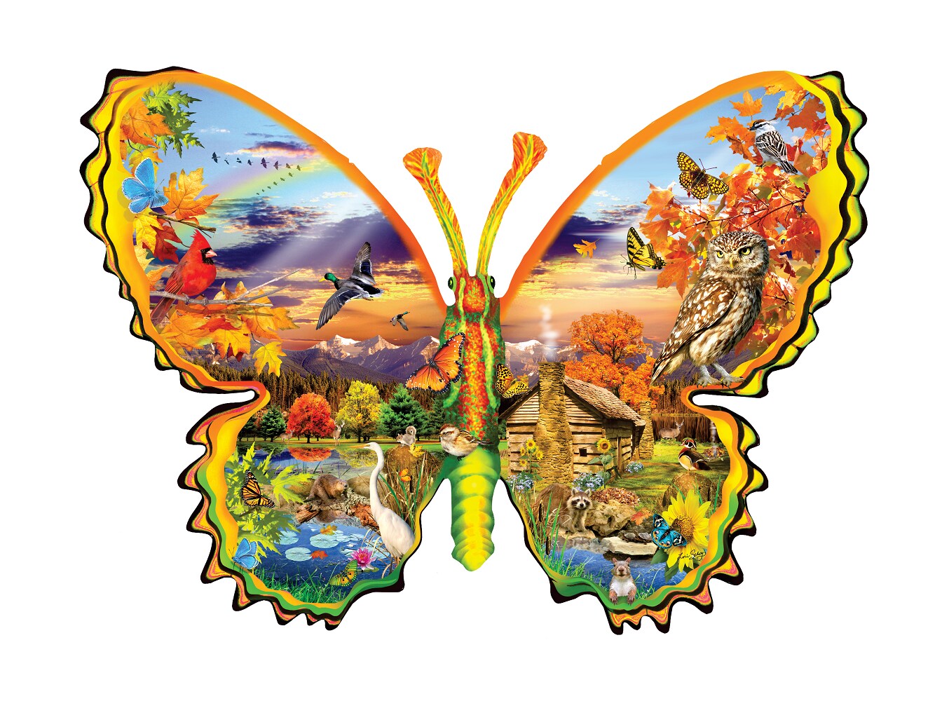 Sunsout Autumn Butterfly 1000 pc Special Shape Jigsaw Puzzle 95084