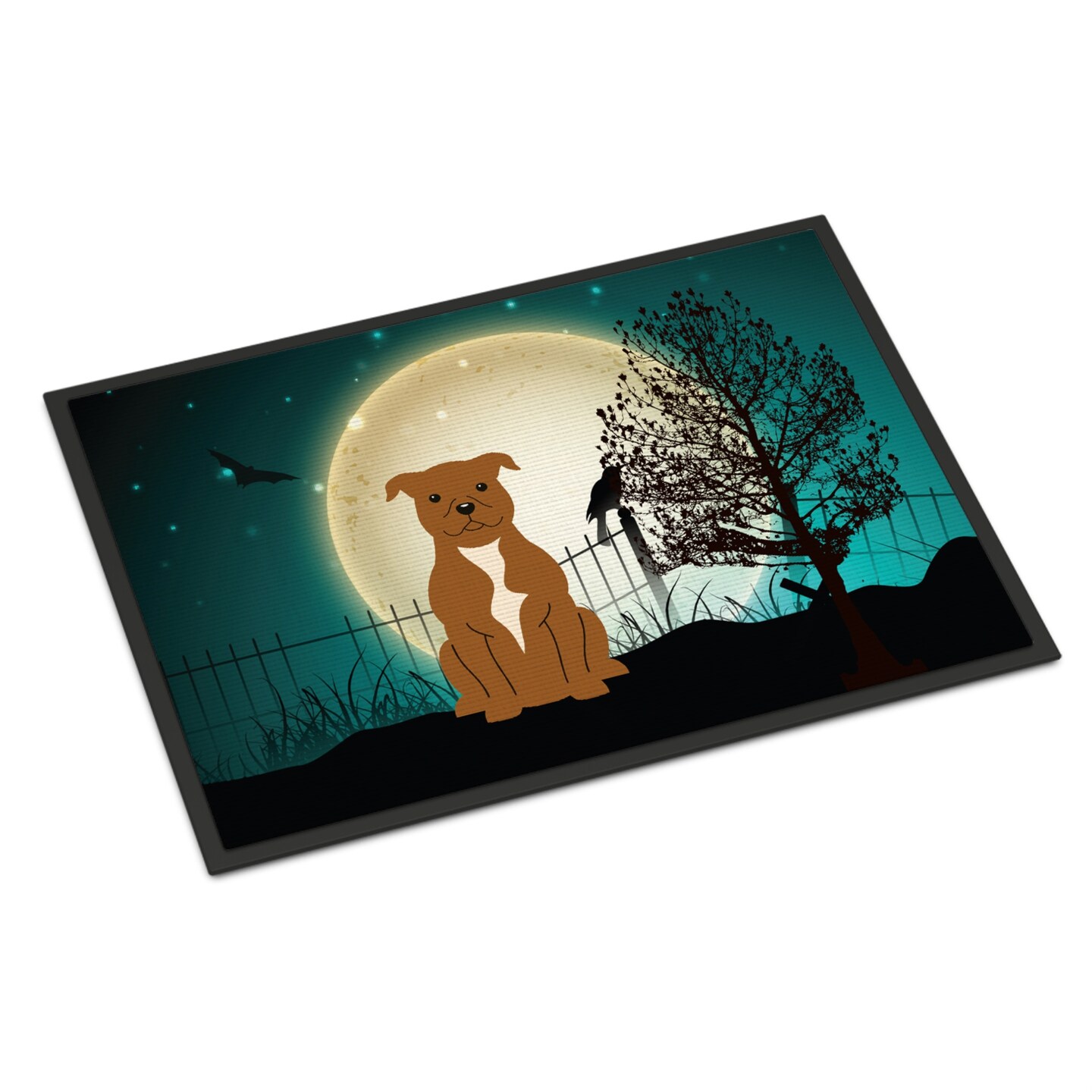 "Caroline's Treasures Halloween Scary Staffordshire Bull Terrier Brown Indoor or Outdoor Mat 18x27 BB2237MAT 18 x 27"" Multicolor"