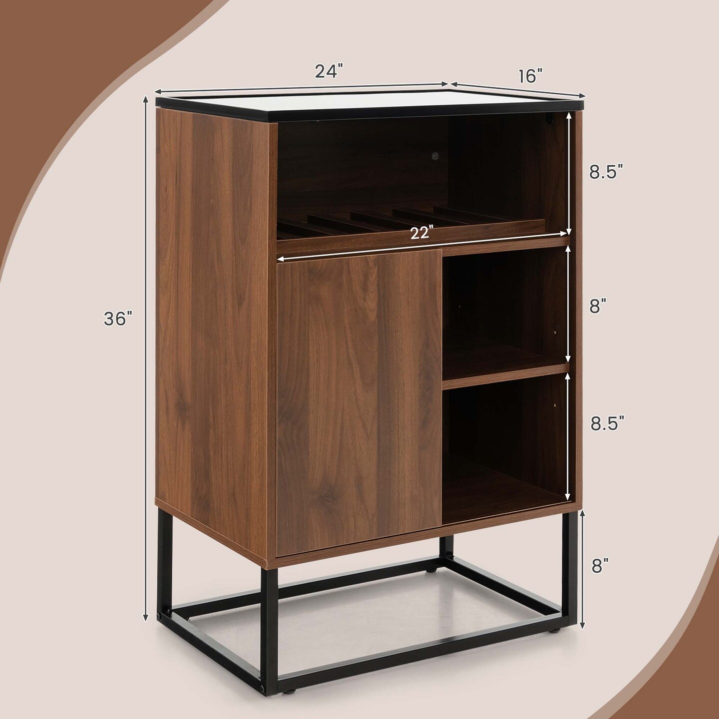 Costway Wine Storage Cabinet Buffet Sideboard with Adjustable Shelf &#x26; Sliding Door Kitchen
