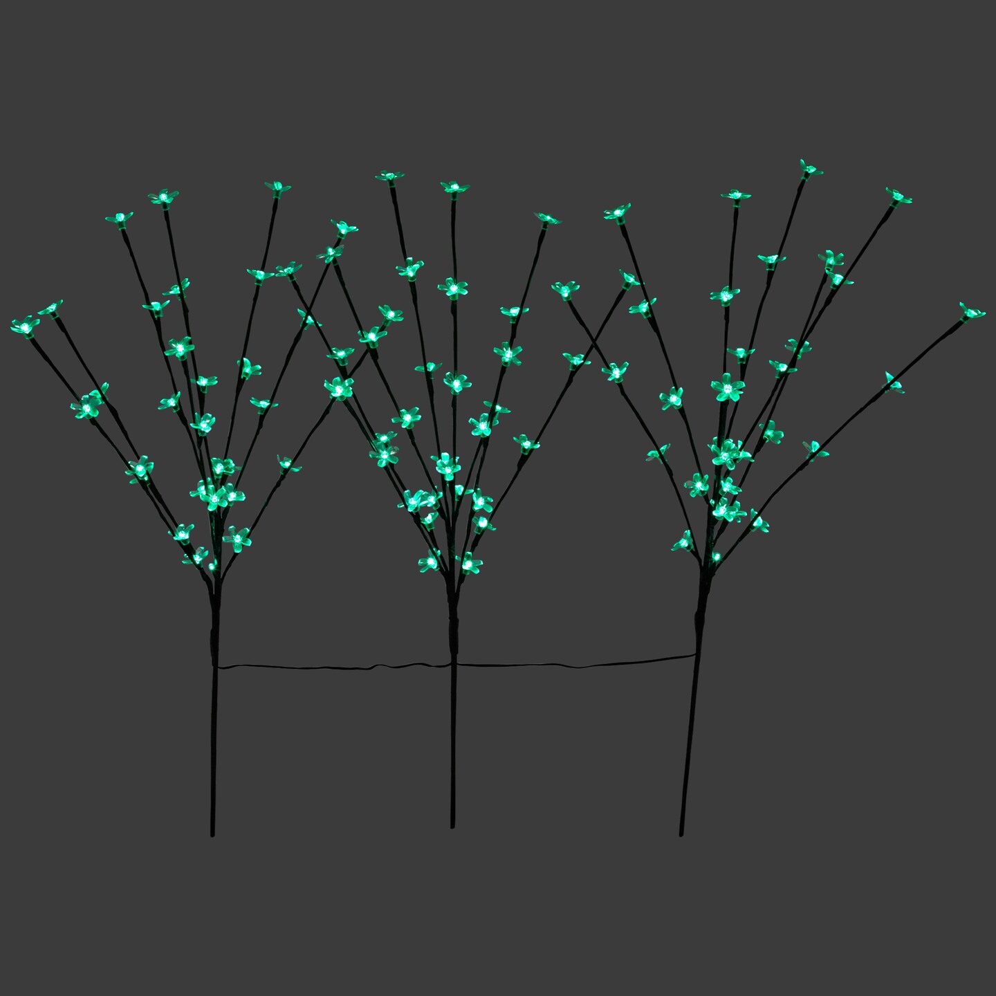 Northlight Set of 3 Pre-Lit Cherry Blossom Artificial Tree Branches, 72 Green LED Lights