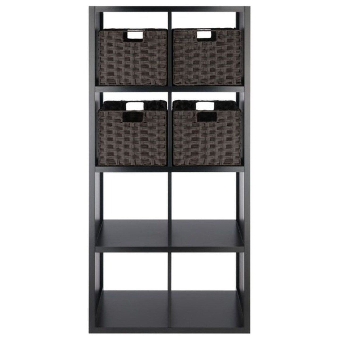 Contemporary Home Living 5 Pc Storage Shelf with 4 Foldable Woven Baskets - 53&#x22; - Black and Chocolate