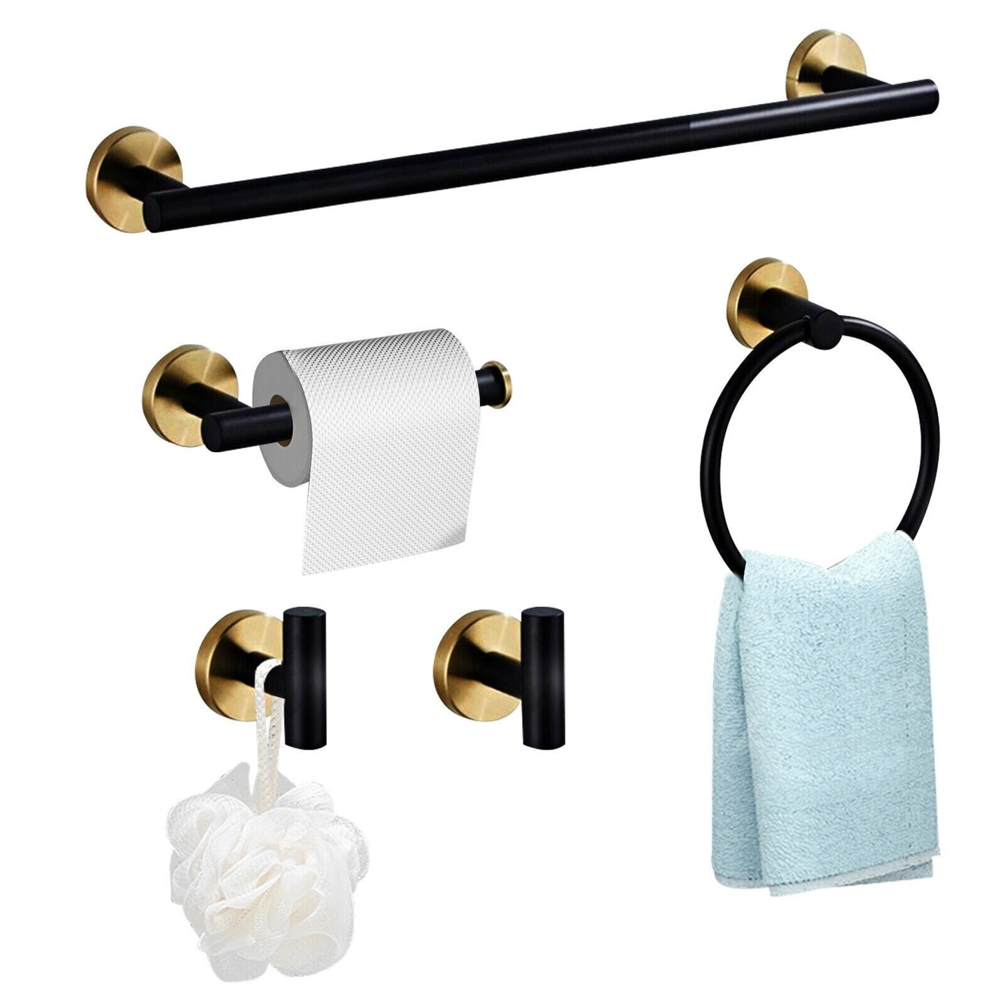 Kitcheniva Stainless Steel 5-Piece Bathroom Towel Rack Black and Gold