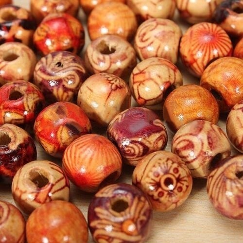 Generic 100pcs 10mm Mixed Wood Round Beads Jewelry Making Loose Spacer Charms Findings
