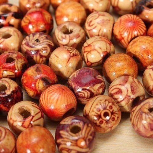 100Pcs 10Mm Mixed Wood Round Beads Jewelry Making Loose Spacer Charms Findings