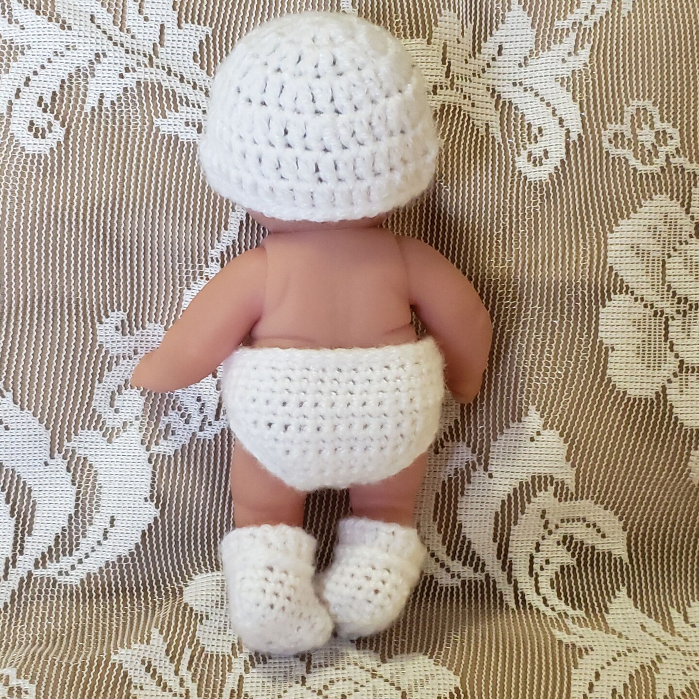 3-Piece Layette Set for 5 Berenguer Lots to Love Mini Baby Dolls - Diaper  Underwear, Hat, Sock Booties - Handmade Crochet - White