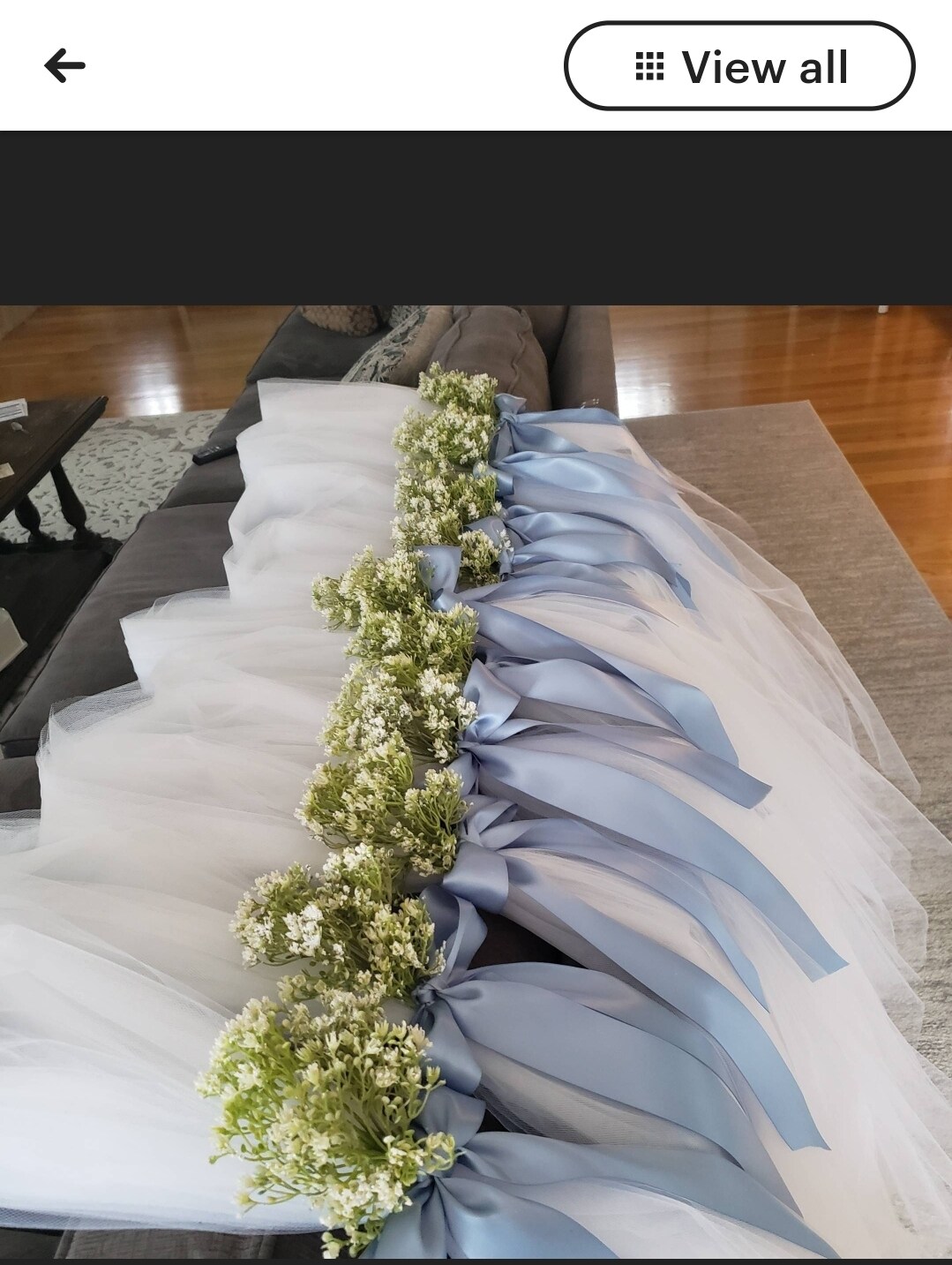 Wedding pew decor, babies breath , dusty blue | MakerPlace by Michaels, image size:813x1080