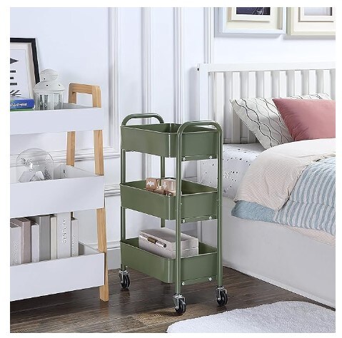 Mobile Utility Cart Kitchen/Under Desk Cart with Caster Wheels (Army, Compact, 15.5&#x22; x 26.8&#x22; x 10.27&#x22;)