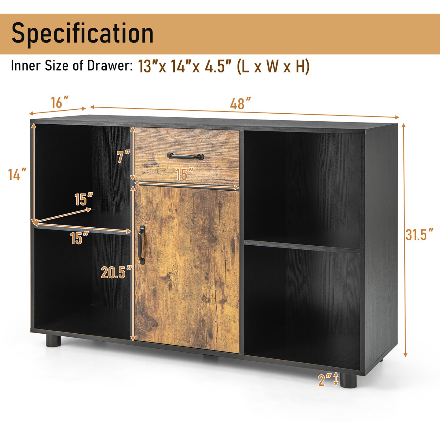 Costway Farmhouse Buffet Sideboard Coffee Bar File Cabinet Console Table with Drawer Cubby