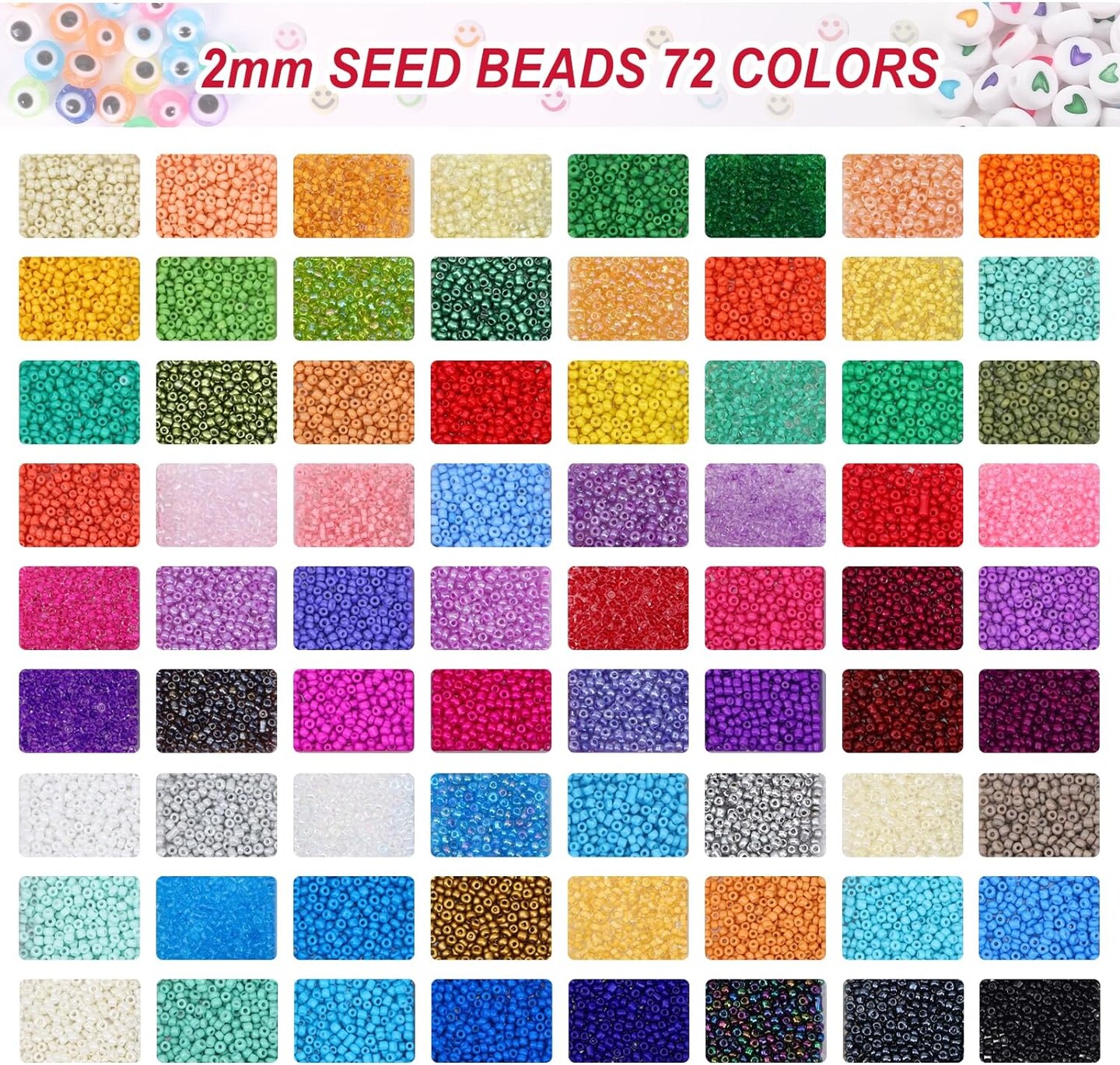 20160pcs 72 Colors, 2mm Glass Seed Beads for Bracelet Making Kit, Small Beads for Jewelry Making with Letter Beads for Crafts Gifts