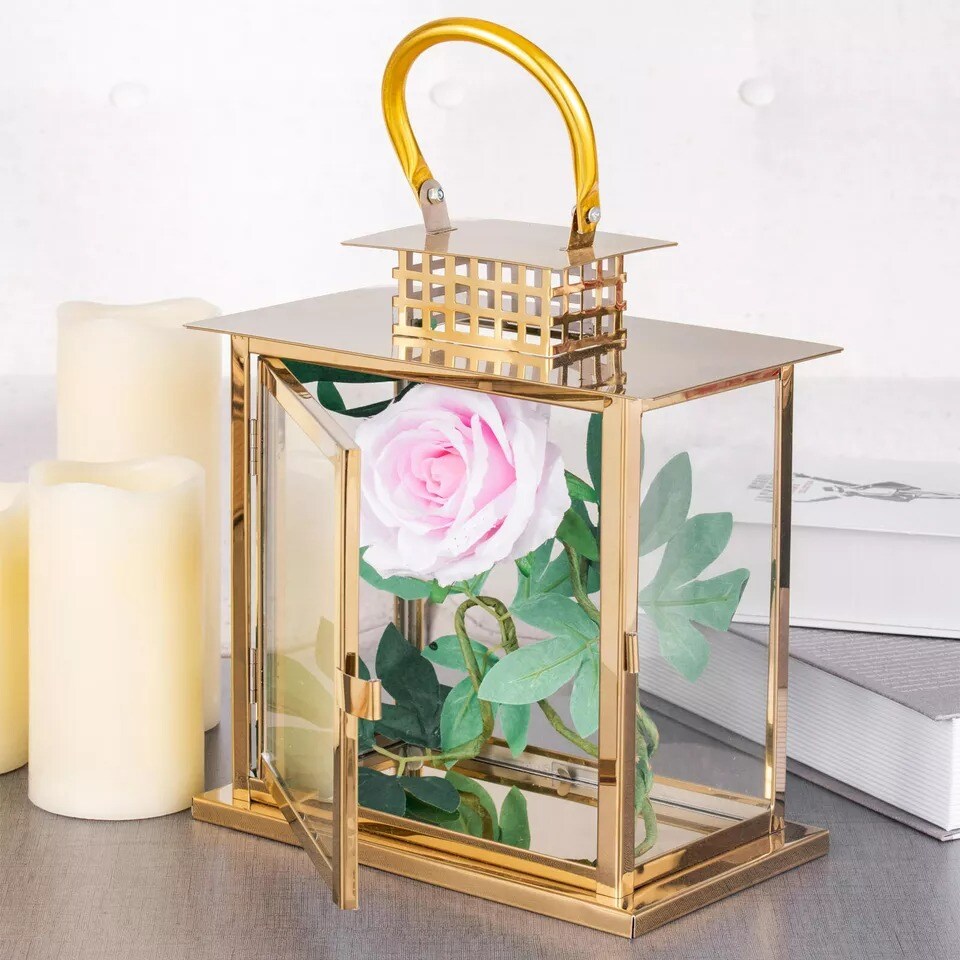 GOLD 10 tall Metal Lantern Candle Holder