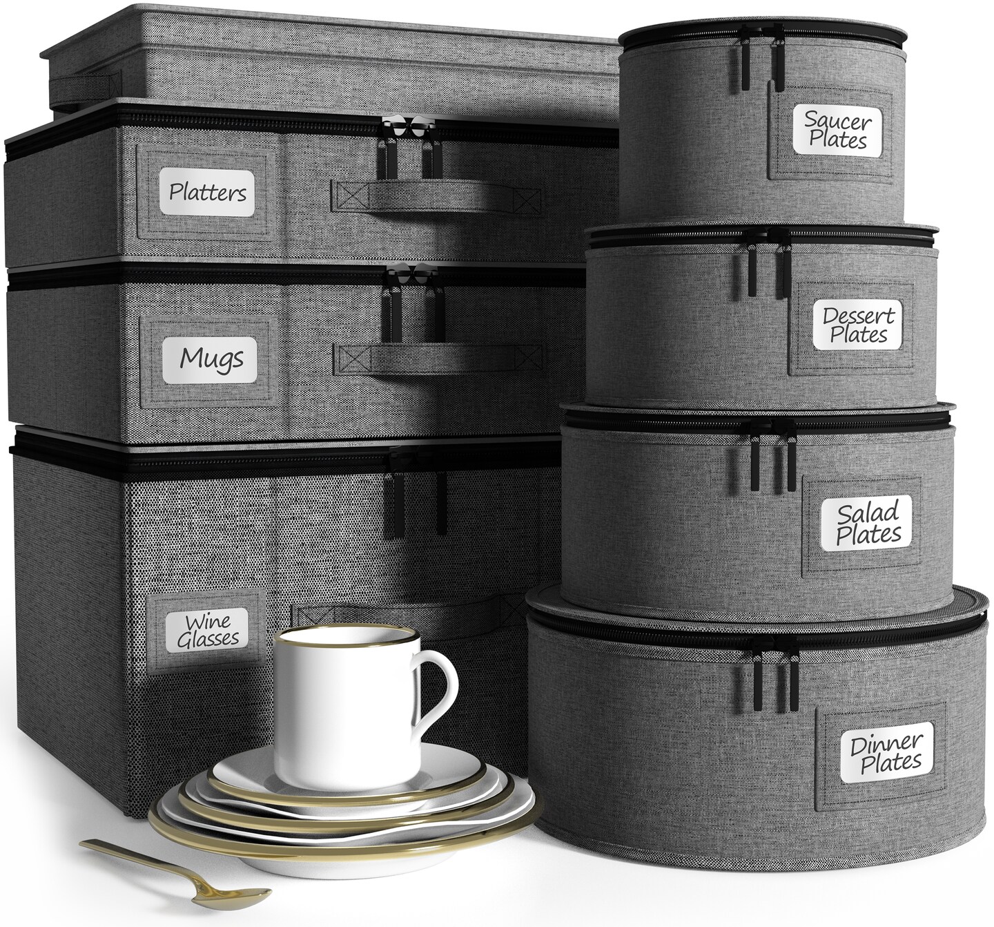 Sorbus 8 Pc. Hard Shell Stackable Plate Storage Set for Dinnerware, Mugs, Cups