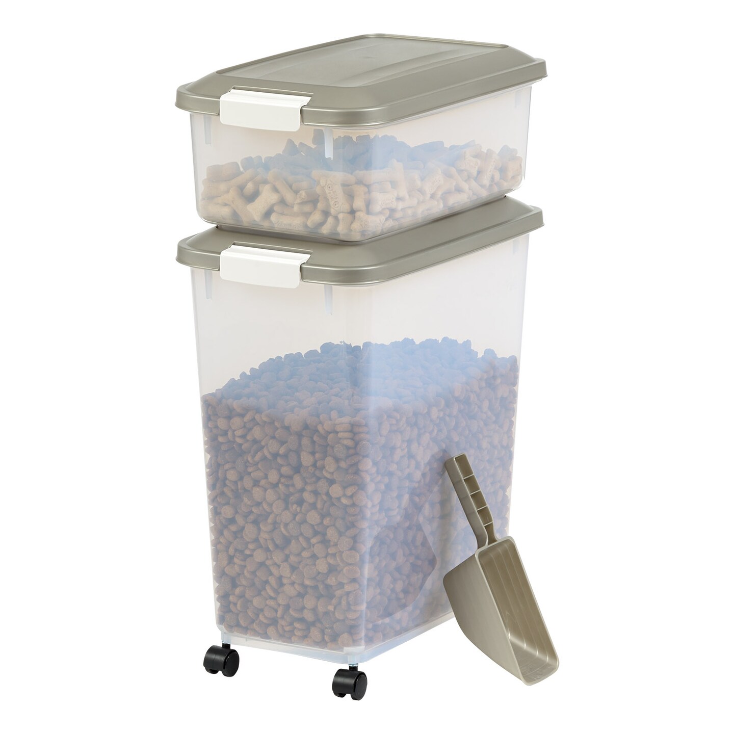 IRIS USA 40lbs+14lbs+scoop Airtight Pet Food Storage Container Combo with Casters