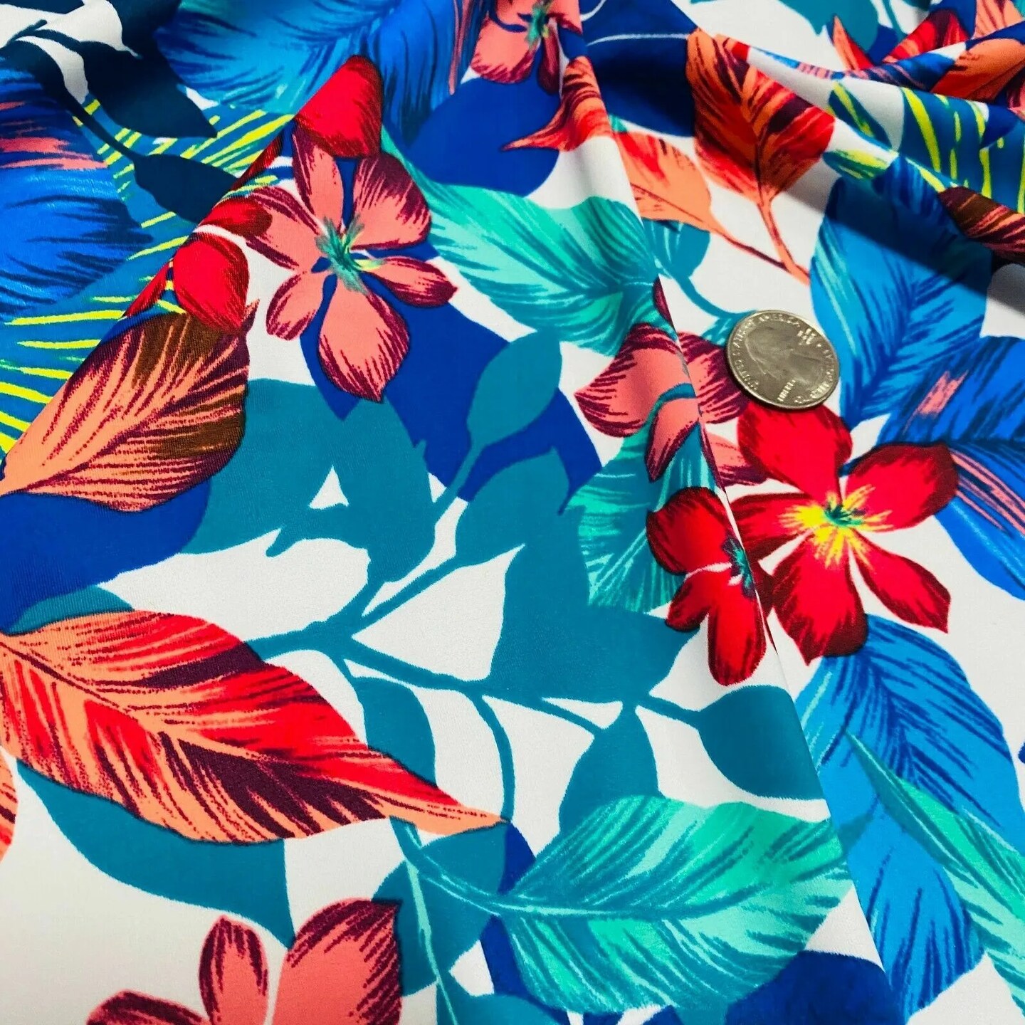 Kitcheniva Nylon Fabric Hawaiian Fashion Blue UV Resistant 1 Yard