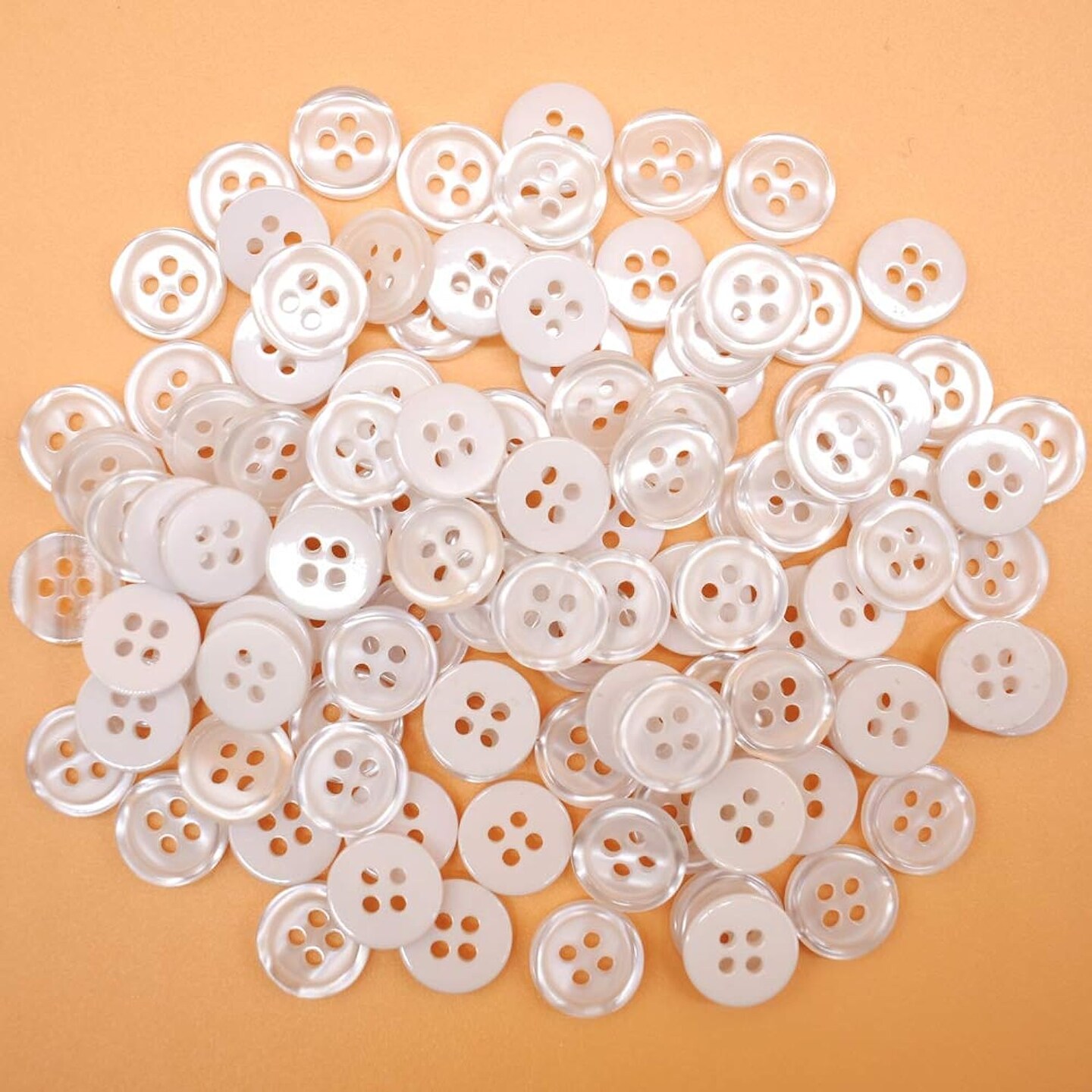 1mm 200Pcs Sewing Shirt Resin Buttons 4 Holes White Faux Pearl Finish