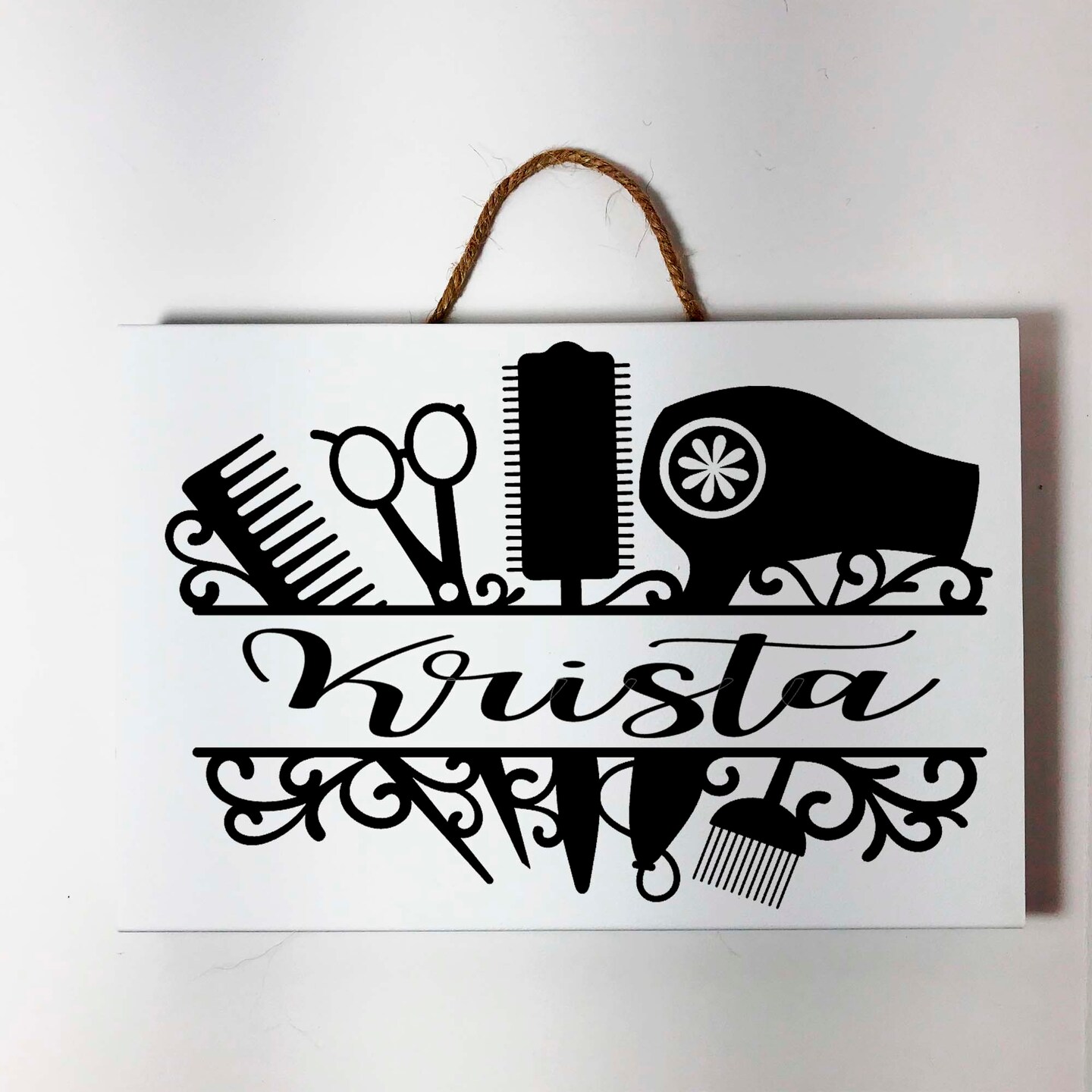 Hair Salon Decor Wooden Sign - 'Jesus In Her Heart, Scissors In Her Hand' Gift For Hairstylists, 5x5 Inches