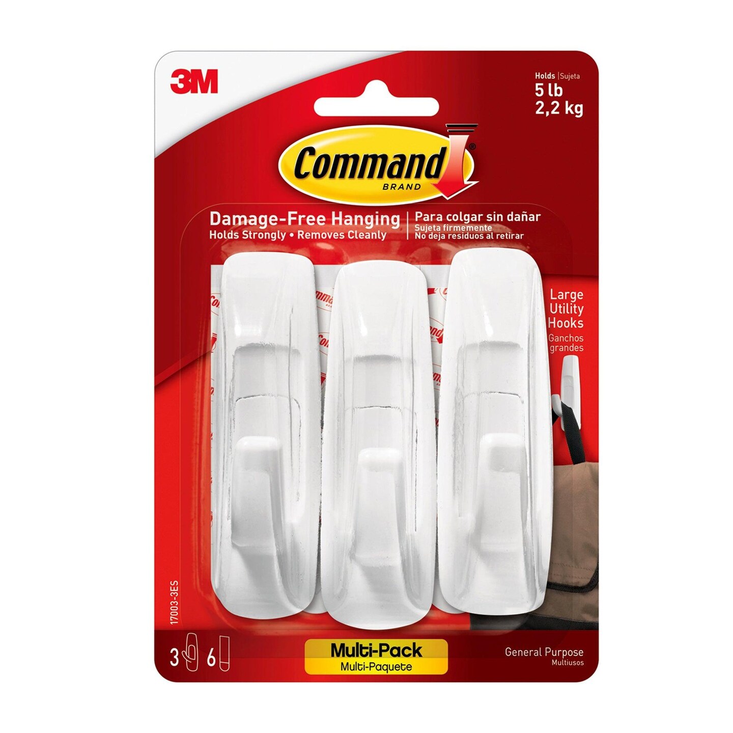 Command&#x2122; Large Utility Hooks Multi-Pack, 3 Per Pack, 3 Packs