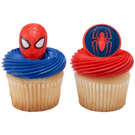 Marvel&#x27;s Spider-Man Spider and Mask Cupcake Rings - set of 12