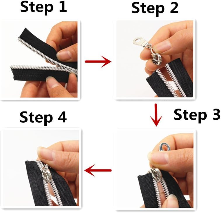 5 Silver Metallic Nylon Coil Zippers by The Yard Bulk Black Tape 10 Yards with 25pcs Pulls for DIY Sewing Tailor Craft Bags (Black)