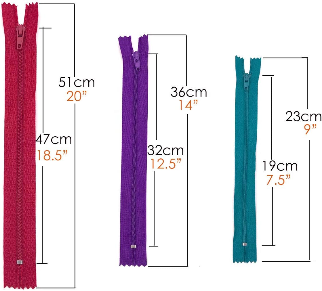 75pcs 20 Inch 14 Inch and 9 Inch Mixed Size Nylon Coil Zipper Bulk with Zipper Presser Foot for Sewing Craft(25 Color Zippers)