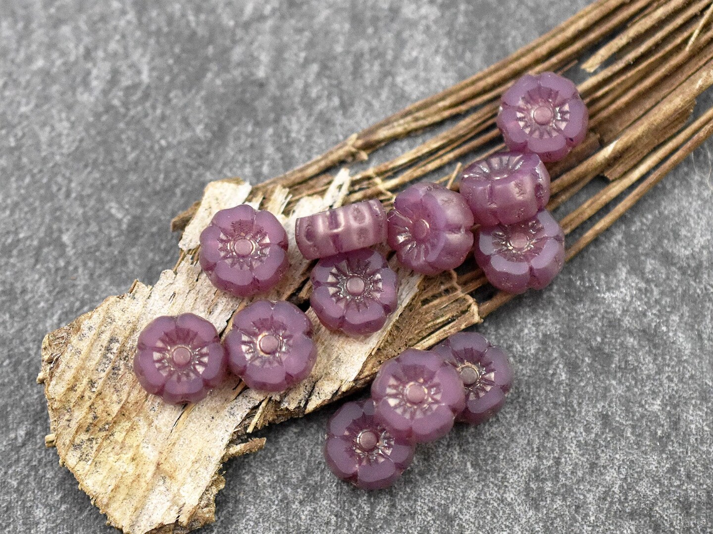 *12* 7mm Bronze Washed Mauve Pink Opaline Hawaiian Flower Beads