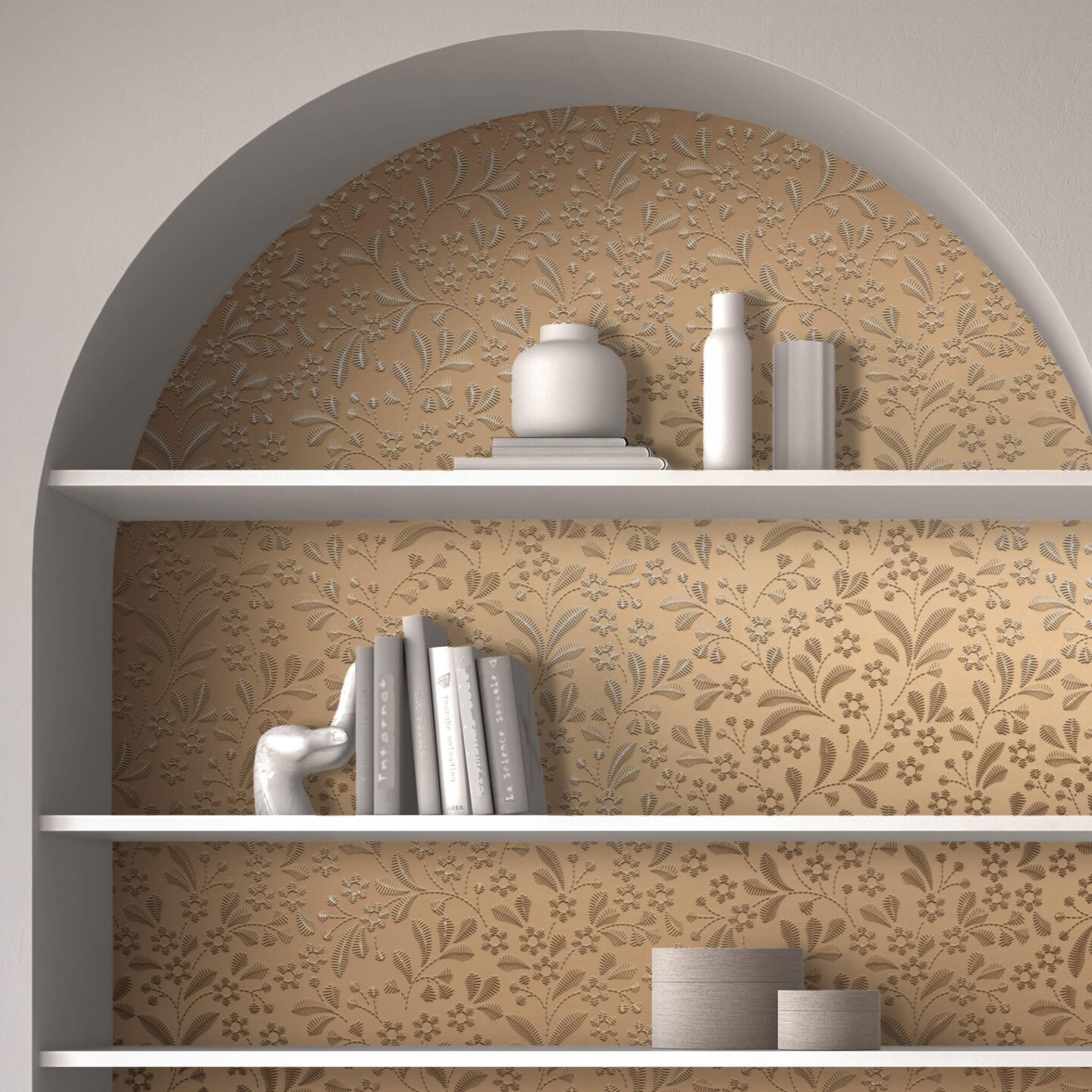 Peel and Stick Craft Paper. Metallic Gold Floral Print. 12-Pack of 17.25&#x22; x 10&#x22; Embossed Peel and Stick Cardstock