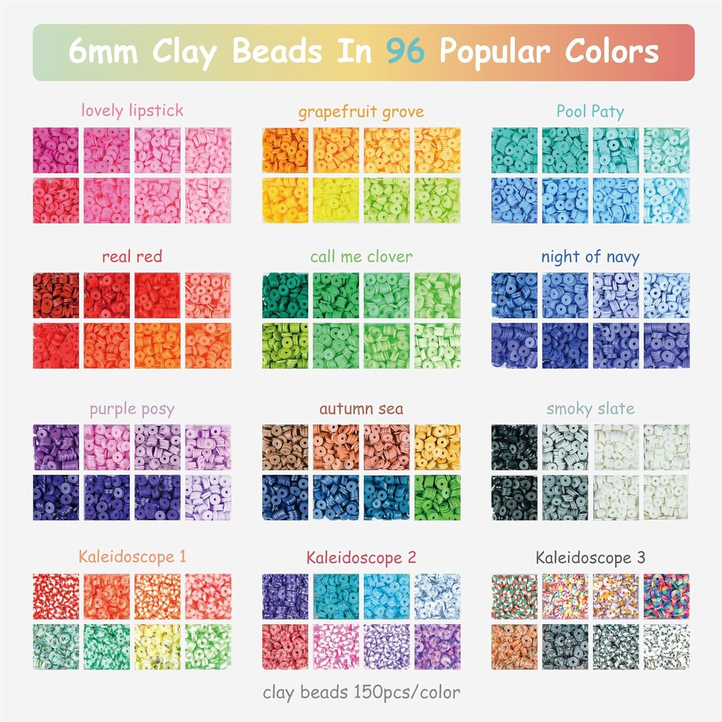 15000 Pcs Clay Beads Bracelet Making Kit, 96 Colors Polymer Heishi Beads With Letter Charms Elastic Strings For Girls Preppy Craft/Jewelry