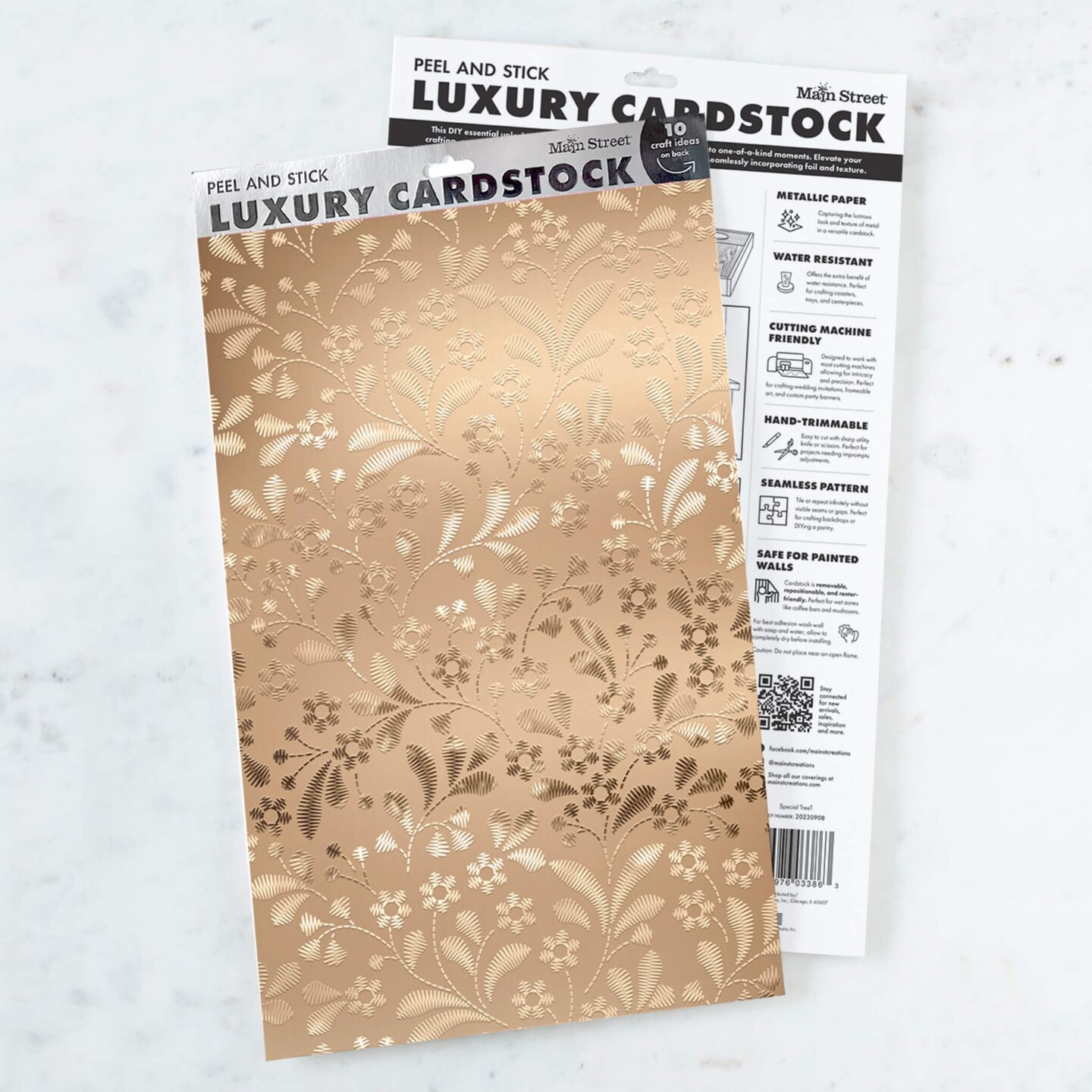 Peel and Stick Craft Paper. Metallic Gold Floral Print. 12-Pack of 17.25&#x22; x 10&#x22; Embossed Peel and Stick Cardstock