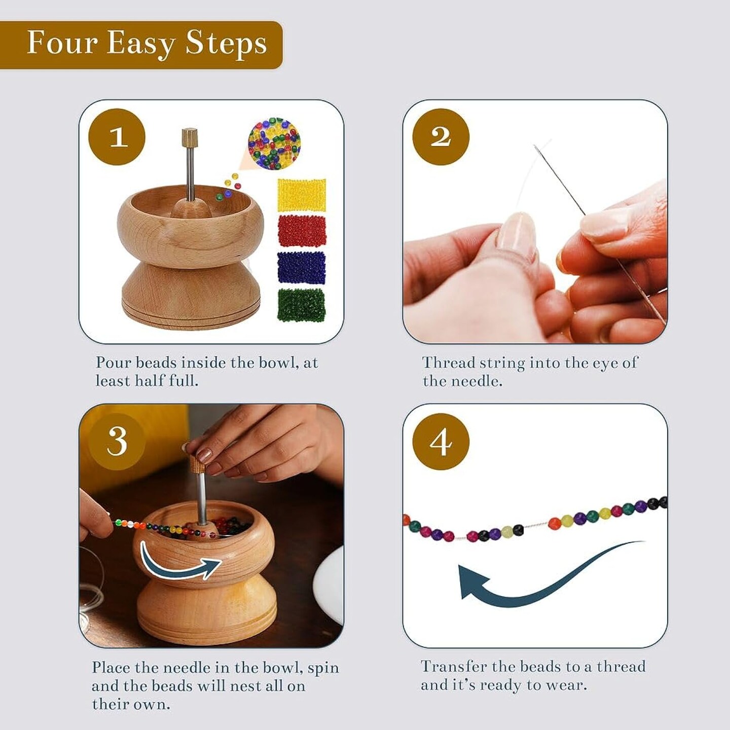 Shop Lc Seed Bead Spinner With Big Eye Beading Needle, Clay Bead Spinner Kit Waist Beads Kit For Jewelry Making Bracelet Maker Stringing Pinewood Wooden Crafting Gifts