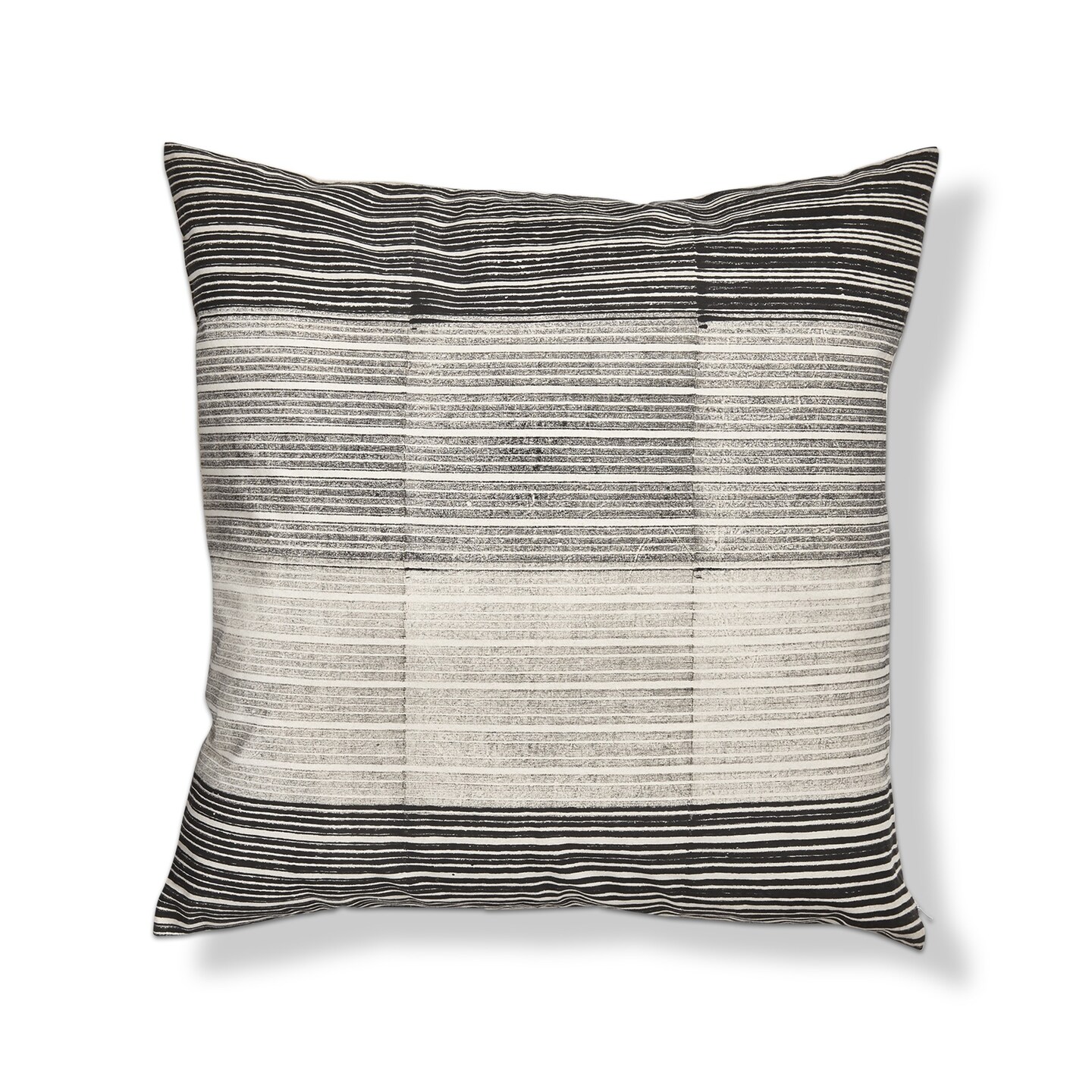 Black and Khaki Block Print Stripe Cotton Accent Decorative Throw Pillow, 22&#x22; x 22&#x22; Poly Filled Removable Insert Square Machine Wash