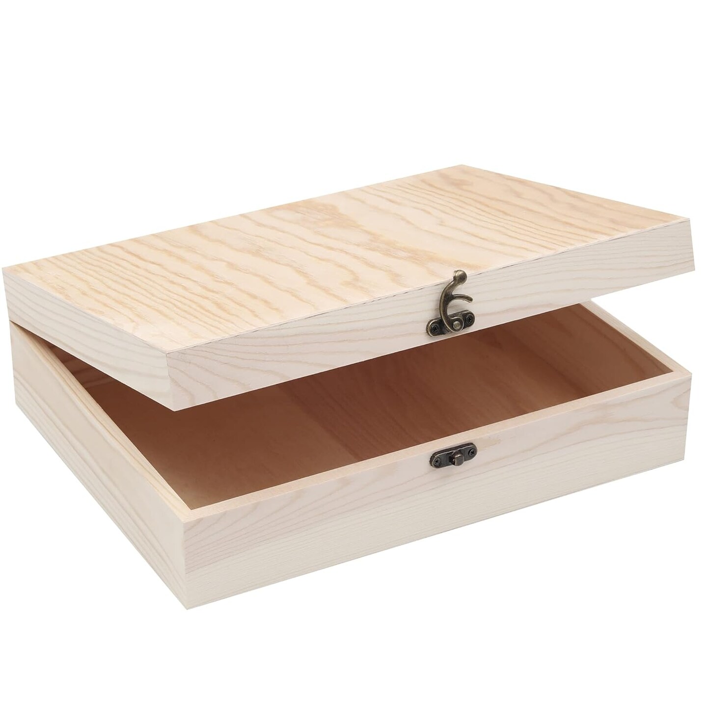 Unfinished Wooden Box With Hinged Lid For Crafts Diy Storage Jewelry Pine Box - 12" X 9" X 3.35"