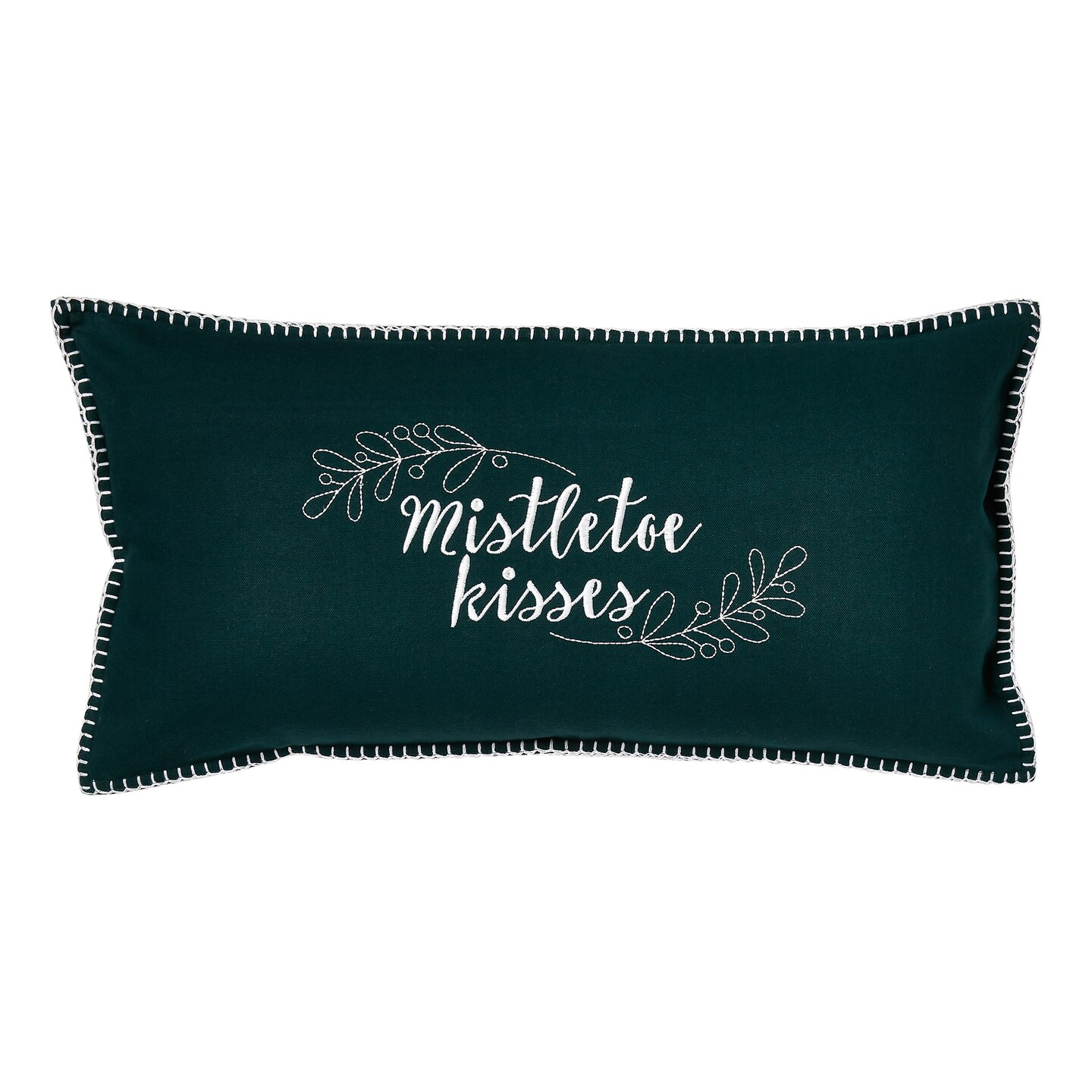 12&#x22; x 24&#x22; Christmas Green &#x22;Mistletoe Kisses&#x22; Cotton Accent Throw Pillow