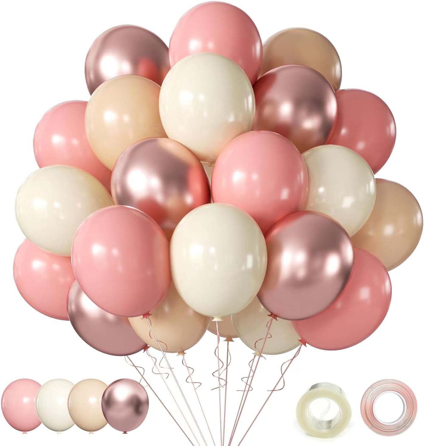 Retro Blush Pink Party Balloons, 60Pcs 12Inch Dusty Pink Metallic Chrome Rose Gold Balloons Beige Blush Latex Balloons for Birthday Wedding Baby Shower Party Decoration