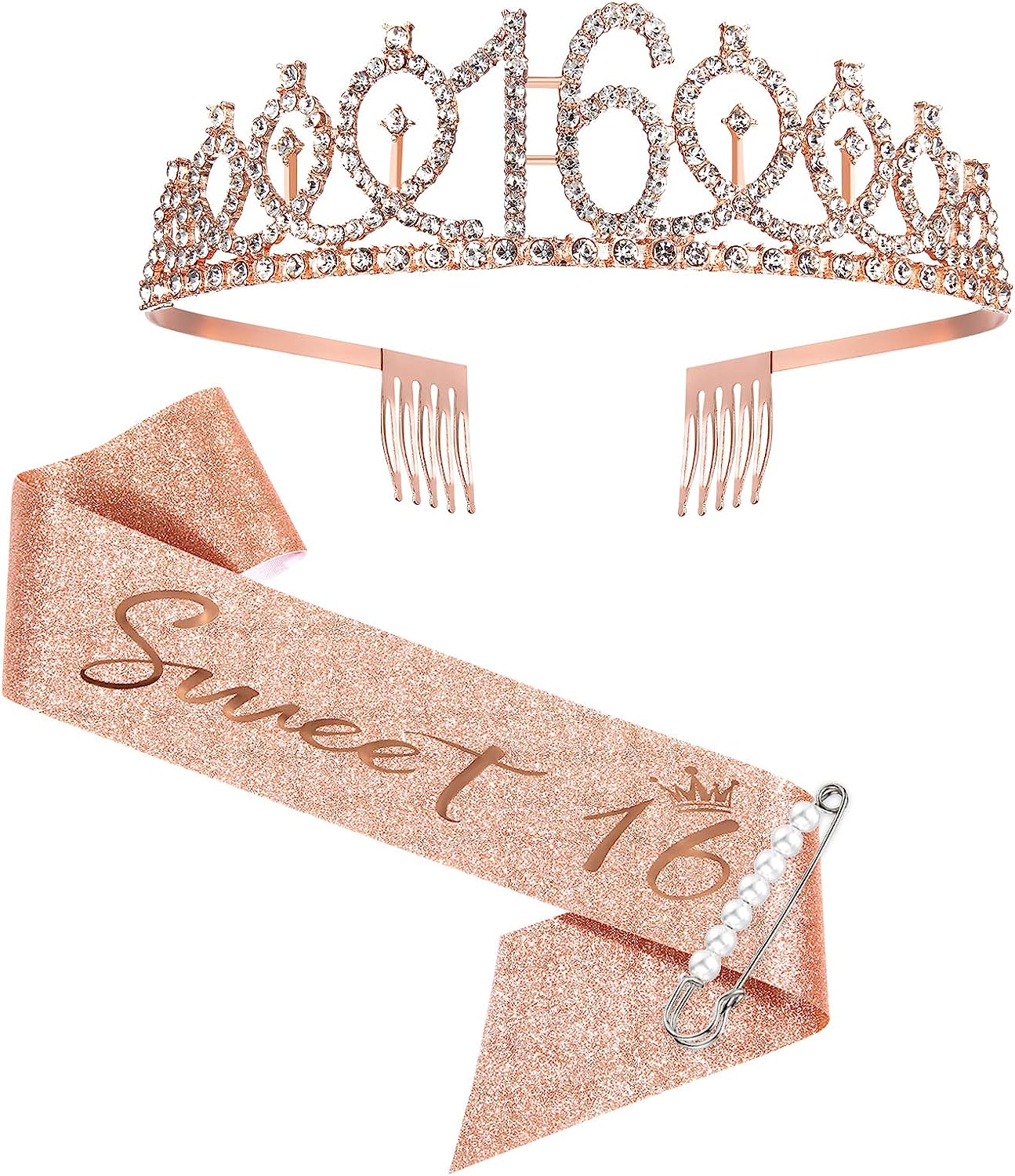 16th Birthday Sash Crown and Tiara for Girls, Sweet Sixteen Happy Birthday Sash 16 &#x26; Fabulous Gifts for Party Favor Supplies