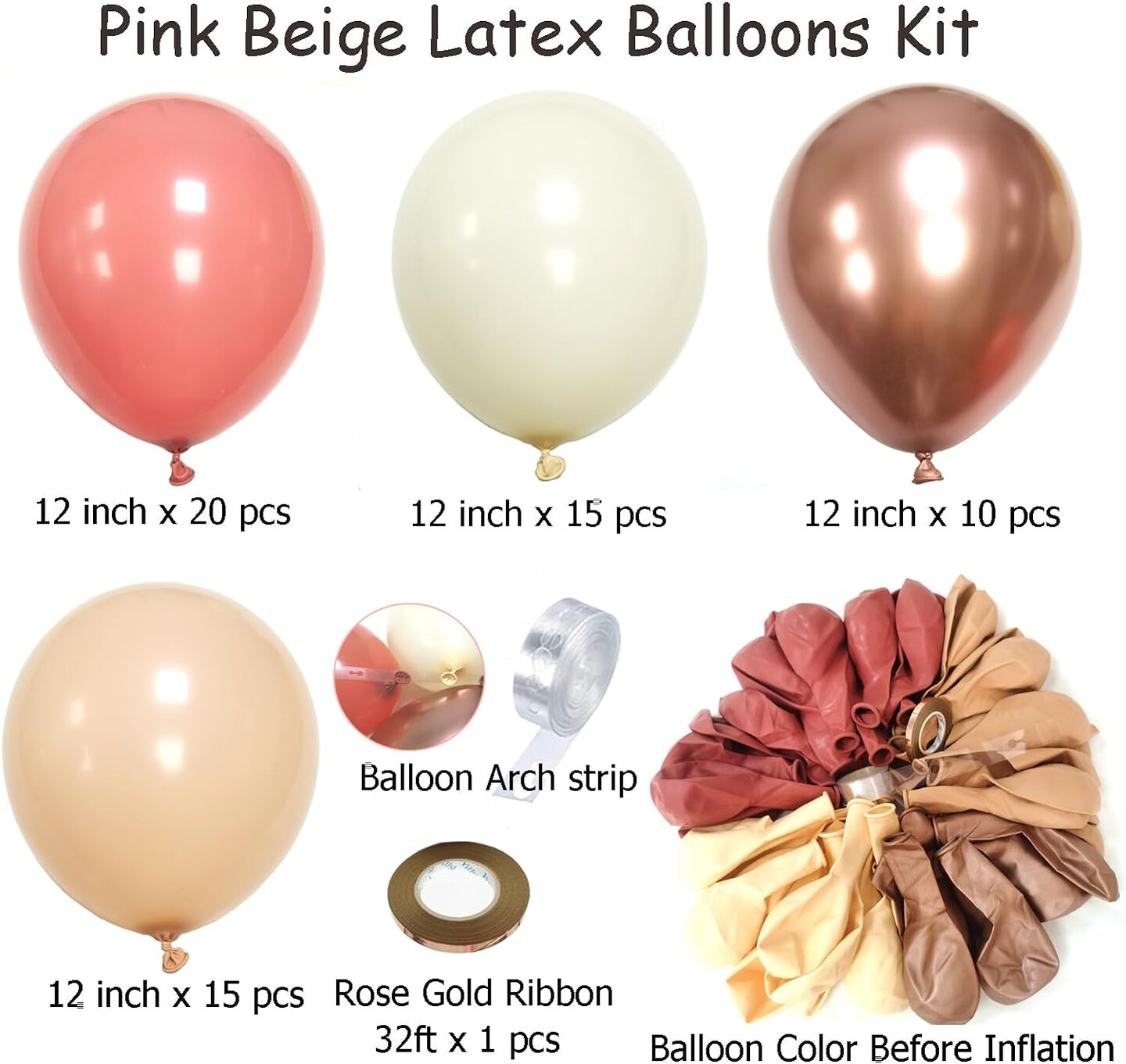 Retro Blush Pink Party Balloons, 60Pcs 12Inch Dusty Pink Metallic Chrome Rose Gold Balloons Beige Blush Latex Balloons for Birthday Wedding Baby Shower Party Decoration